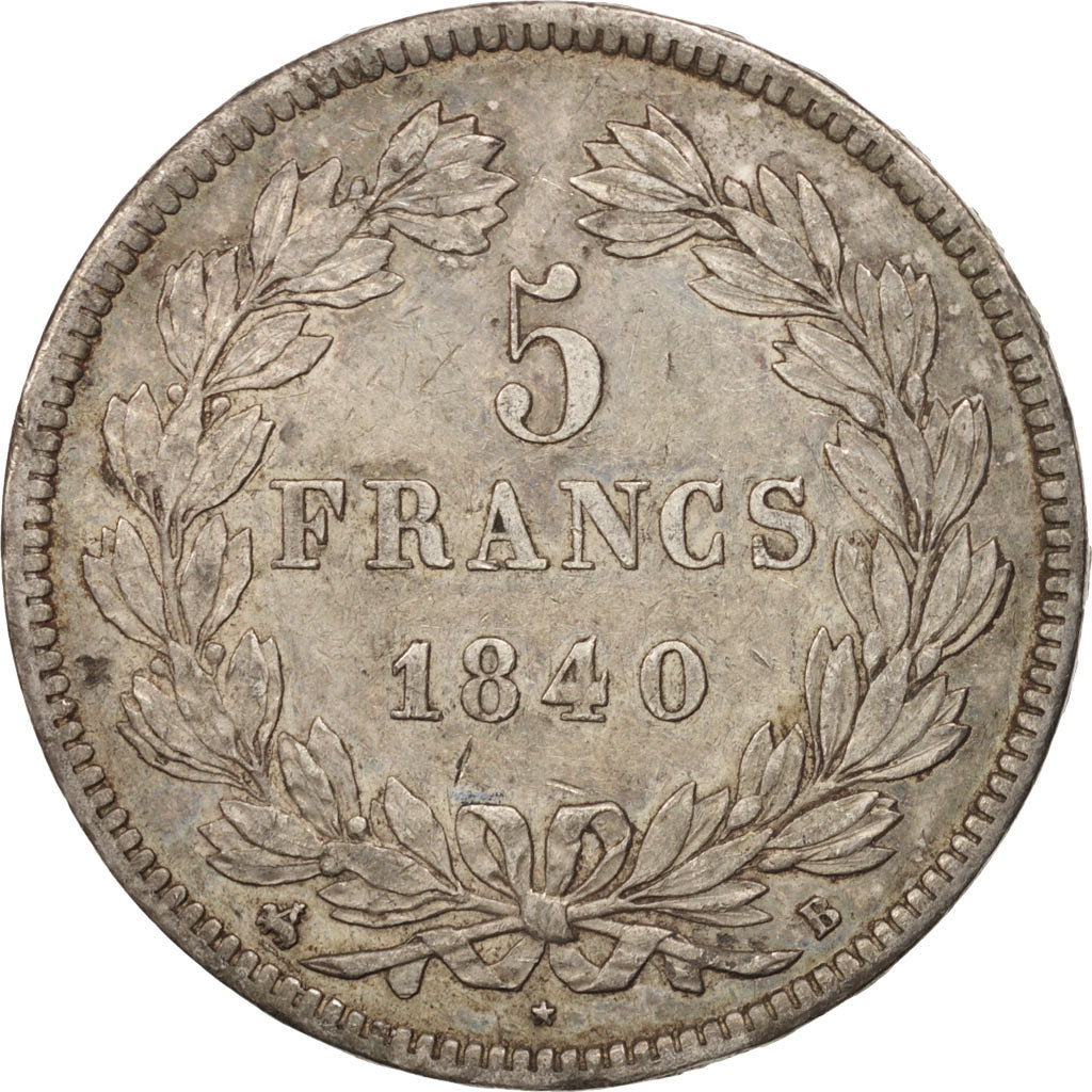 Coin, France, Louis-Philippe, 5 Francs, 1840, Rouen, EF(40-45), Silver