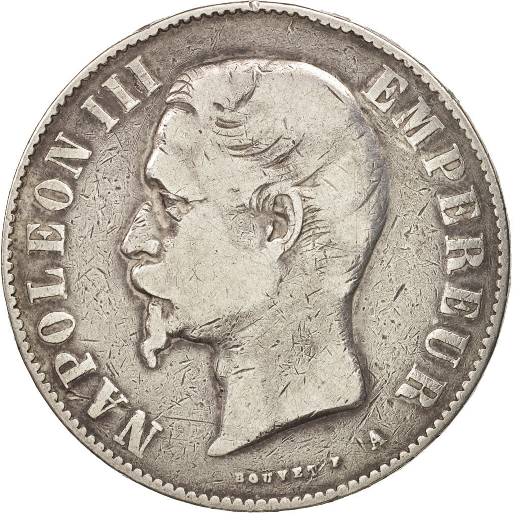 Moneda, Francia, Napoleon III, Napoléon III, 5 Francs, 1856, Paris, BC+, Plata