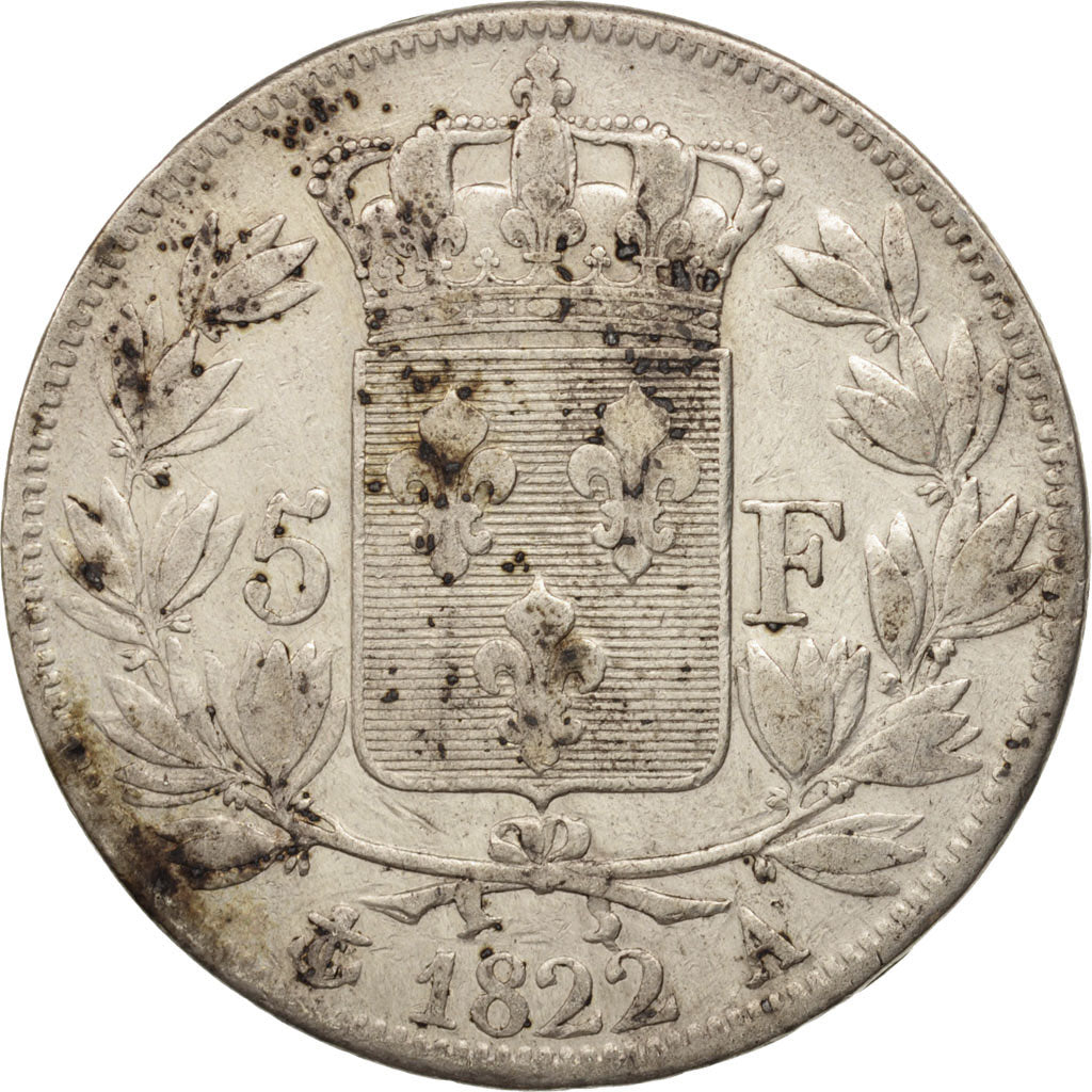 Moneta, Francja, Louis XVIII, Louis XVIII, 5 Francs, 1822, Paris, VF(30-35)