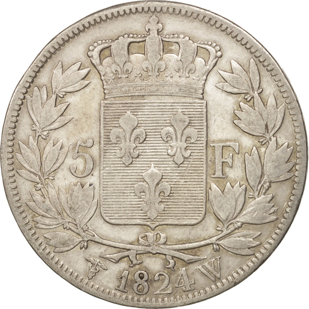 Munten, Frankrijk, Louis XVIII, Louis XVIII, 5 Francs, 1824, Lille, ZF, Zilver