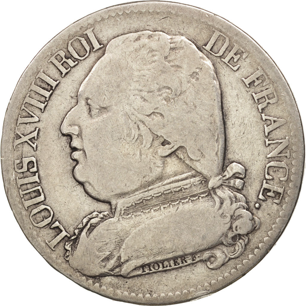 France,Louis XVIII,5 Francs,1814,Bayonne,TB,Argent,KM:702.8,Gad 591