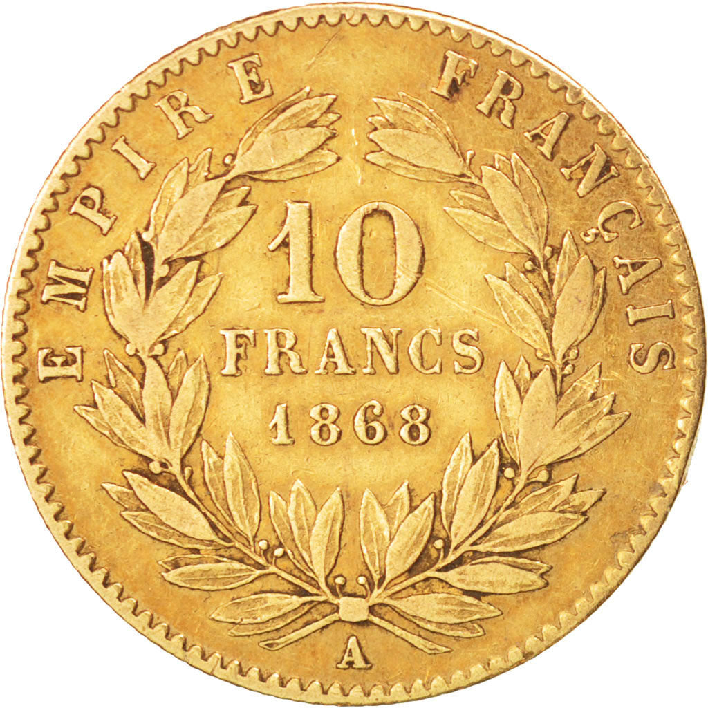 France, 10 Francs, 1868, Paris, EF(40-45), Gold, KM:800.1, Gadoury:1015