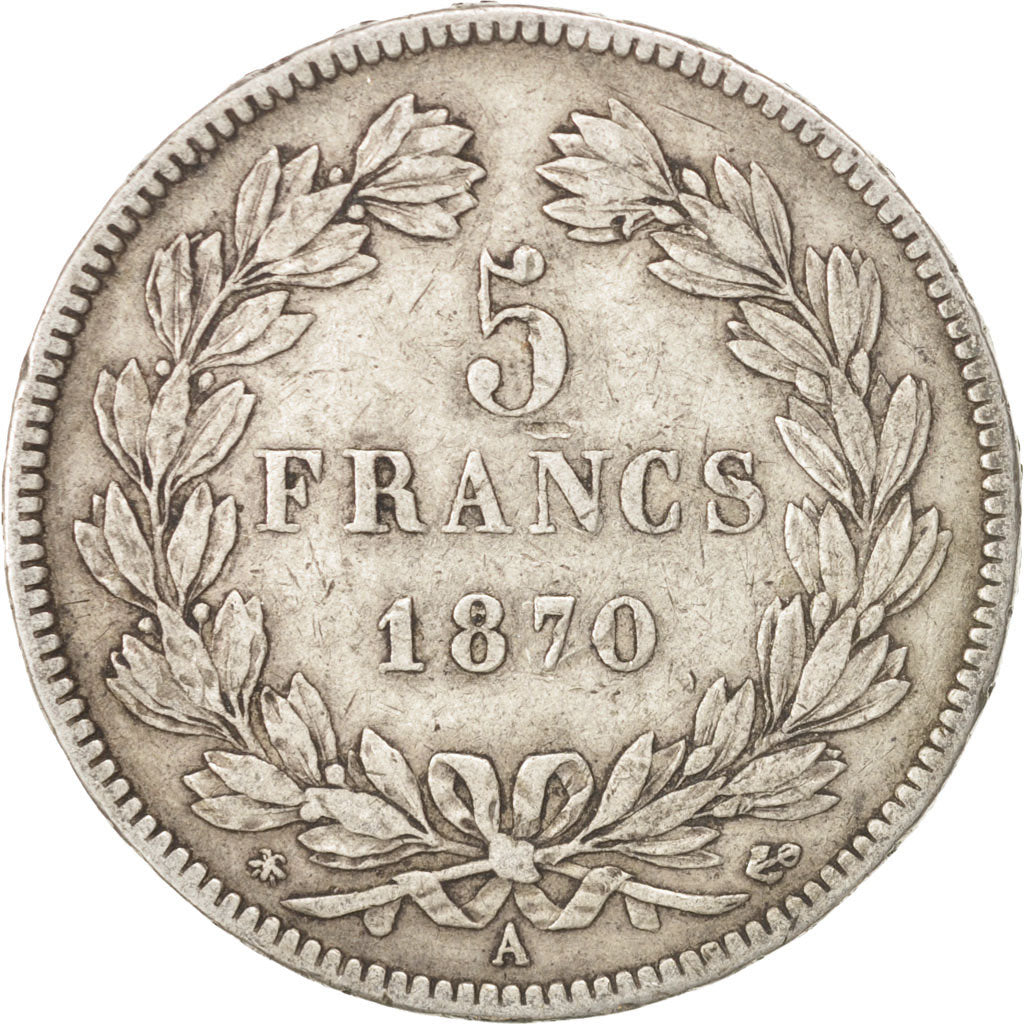 Moneta, Francia, Cérès, 5 Francs, 1870, Paris, BB, Argento, KM:818.1