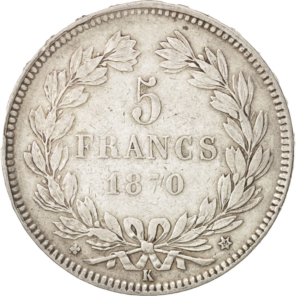 Munten, Frankrijk, Cérès, 5 Francs, 1870, Bordeaux, ZF, Zilver, KM:818.4