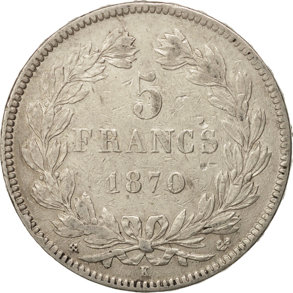 Munten, Frankrijk, Cérès, 5 Francs, 1870, Bordeaux, ZF, Zilver, KM:818.4