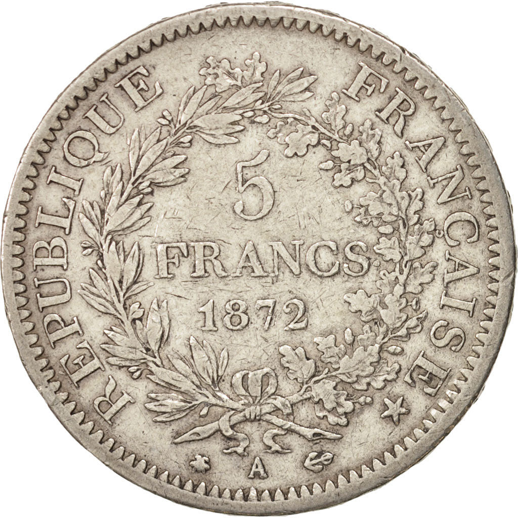 Moneta, Francia, Hercule, 5 Francs, 1872, Paris, BB, Argento, KM:820.1