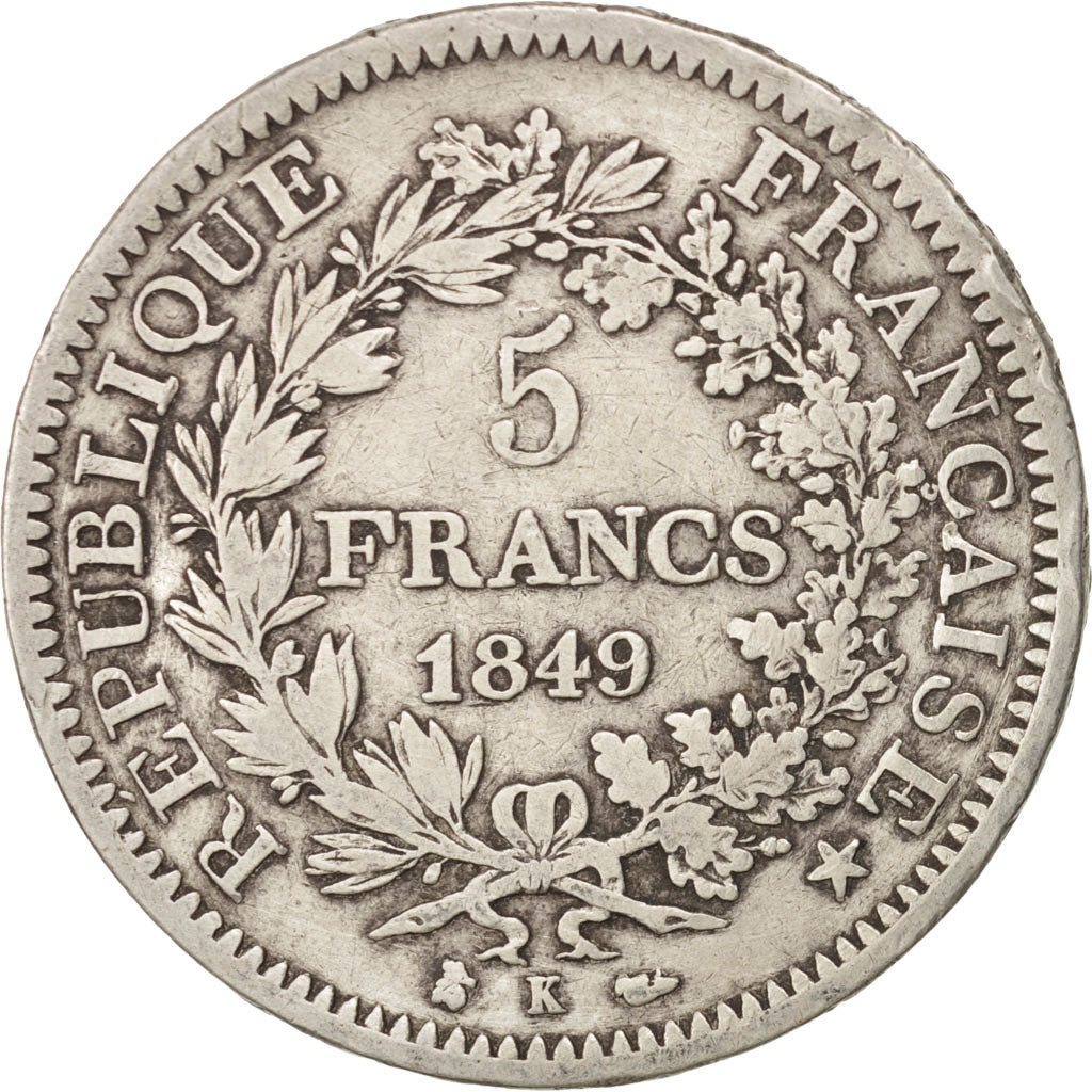 Münze, Frankreich, Hercule, 5 Francs, 1849, Bordeaux, S+, Silber, KM:756.4