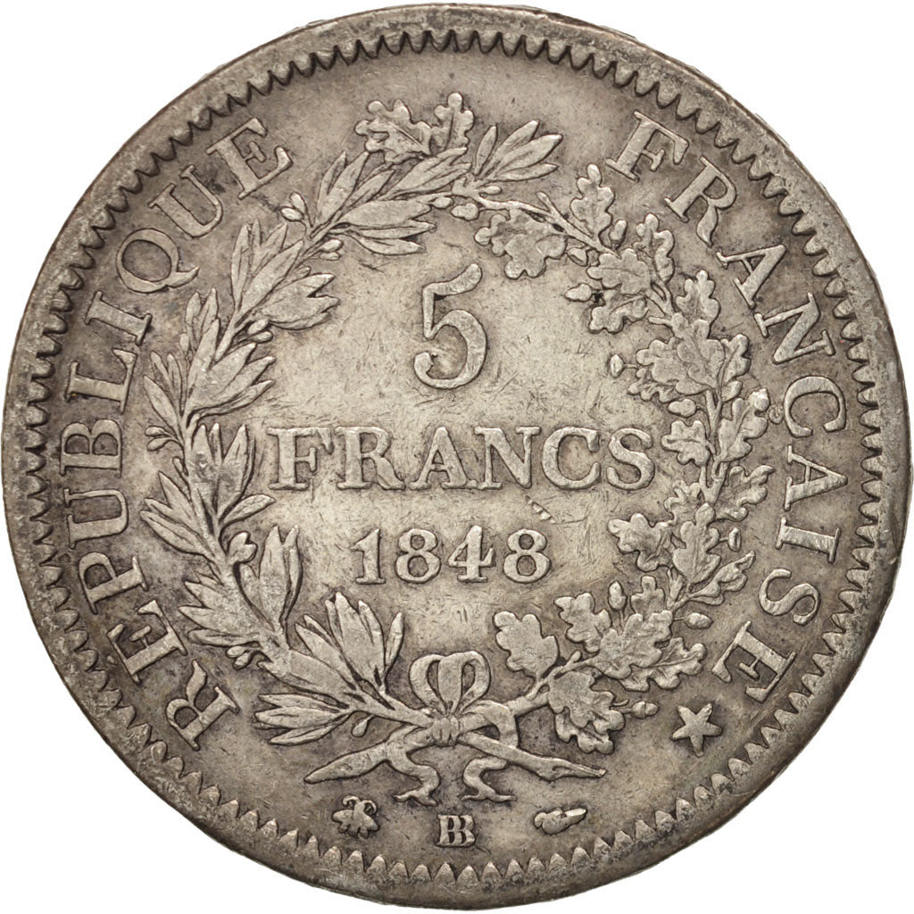 Moneta, Francia, Hercule, 5 Francs, 1848, Strasbourg, BB, Argento, KM:756.2