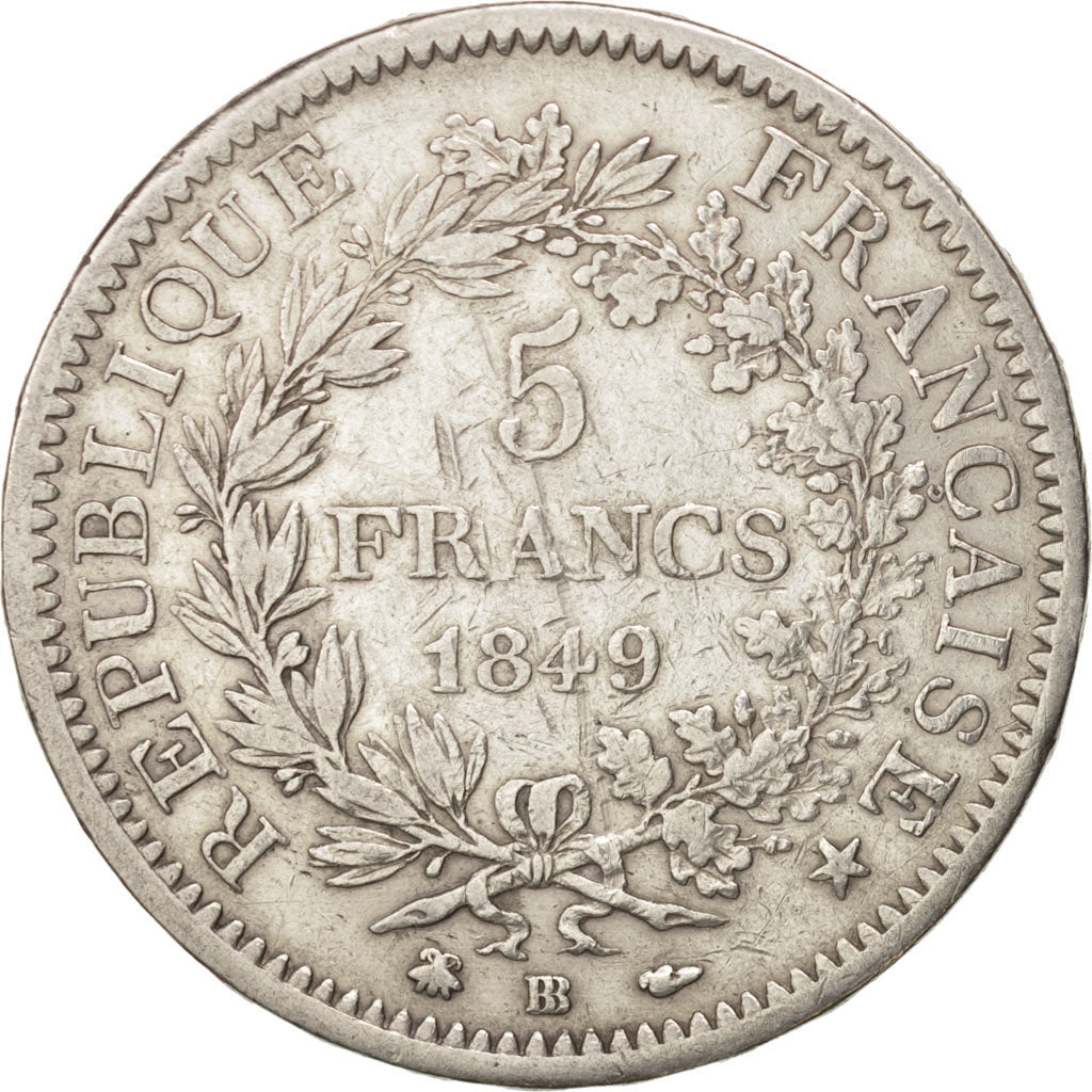 Coin, France, Hercule, 5 Francs, 1849, Strasbourg, VF(30-35), Silver, KM:756.2