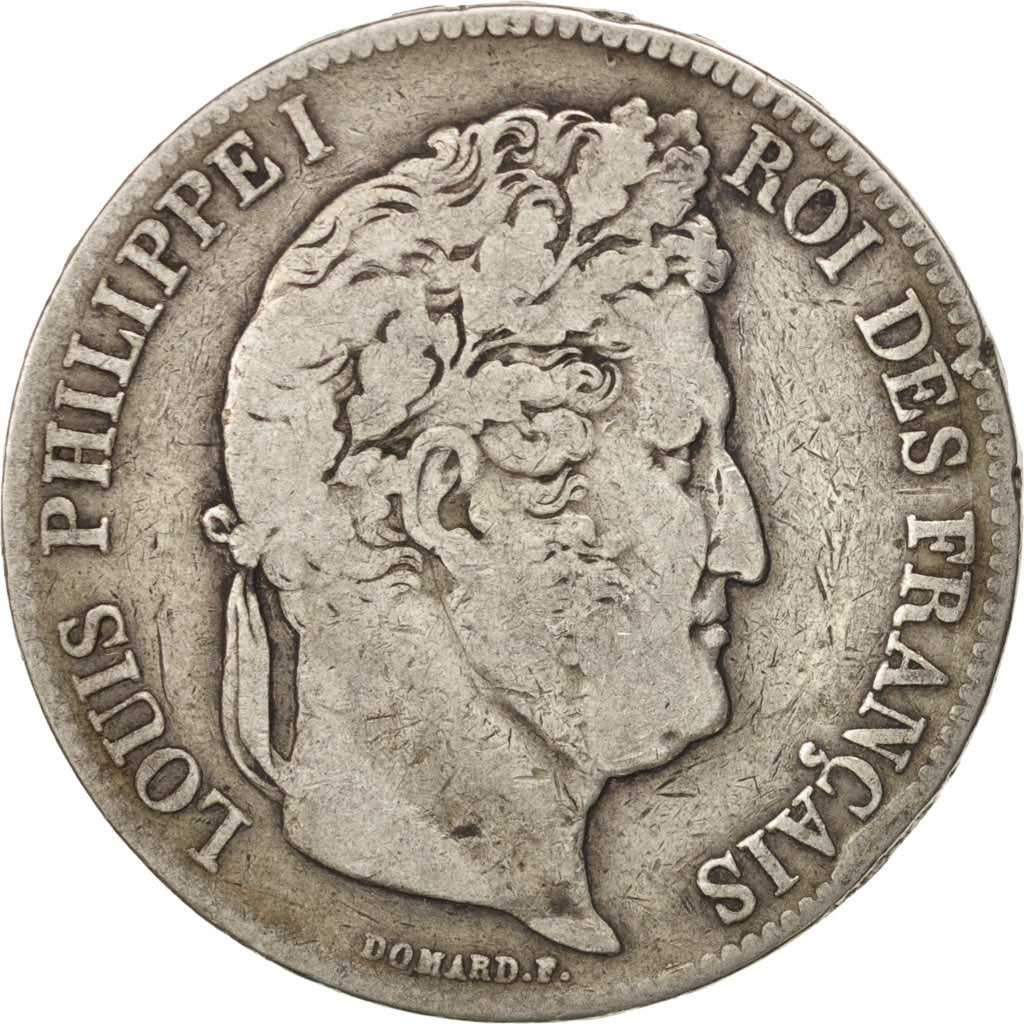 Moneda, Francia, Louis-Philippe, 5 Francs, 1837, Strasbourg, BC+, Plata