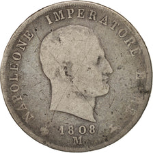 ITALIAN STATES, 5 Lire, 1808, Milan, VG(8-10), Silver, KM 10.7