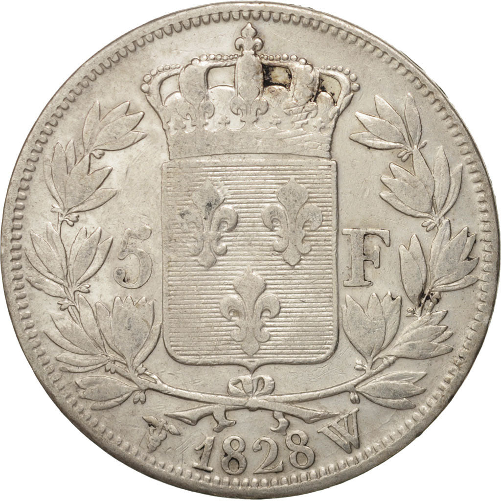 Coin, France, Charles X, 5 Francs, 1828, Lille, VF(30-35), Silver, KM:728.13