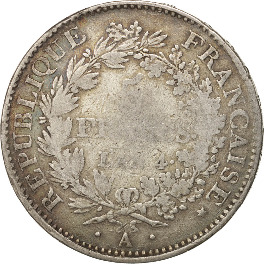 France, Union et Force, 5 Francs, 1795, Paris, TB, Argent, KM:639.1, Gadoury:563
