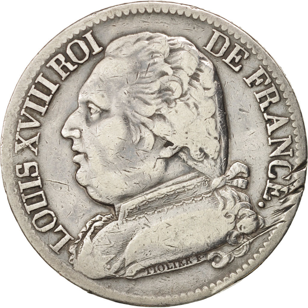 France, Louis XVIII, 5 Francs, 1814, Toulouse,VF(20-25),Silver,KM 702.9