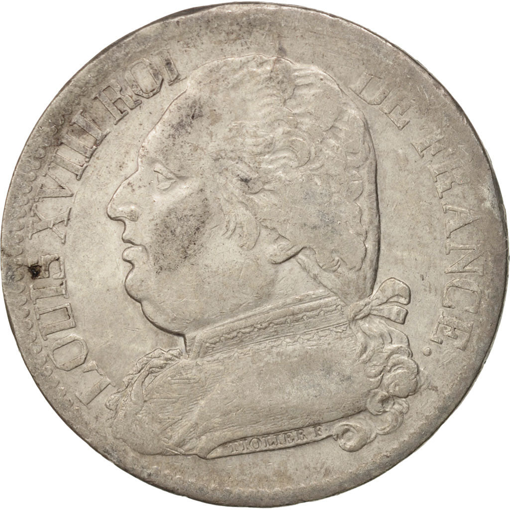 France, Louis XVIII, 5 Francs, 1814, Toulouse, F(12-15), Silver,KM 702.9