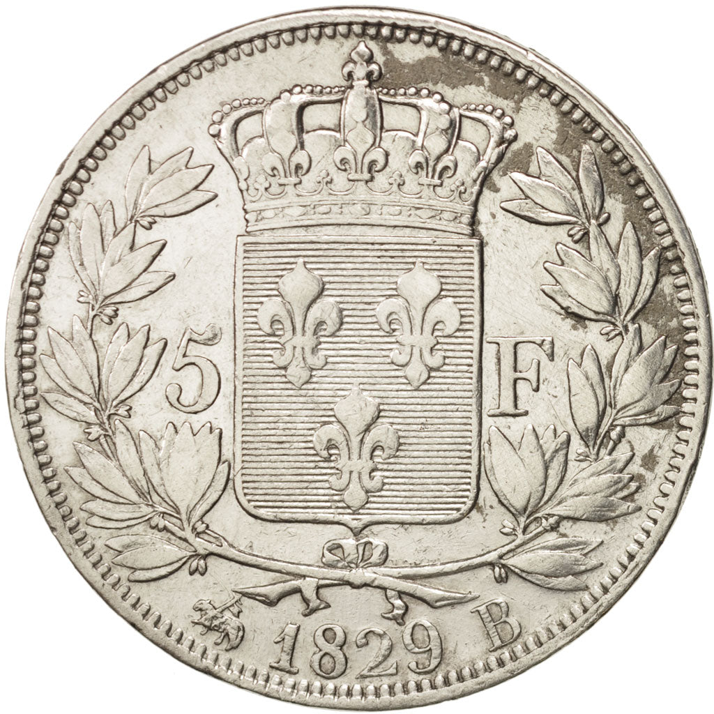 Coin, France, Charles X, 5 Francs, 1829, Rouen, VF(30-35), Silver, KM:728.2