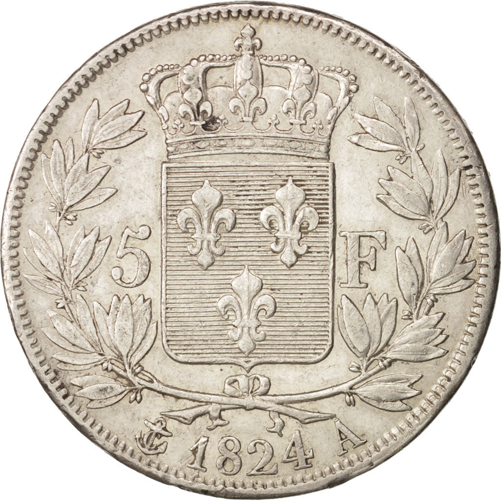 Coin, France, Charles X, 5 Francs, 1824, Paris, EF(40-45), Silver, KM:720.1