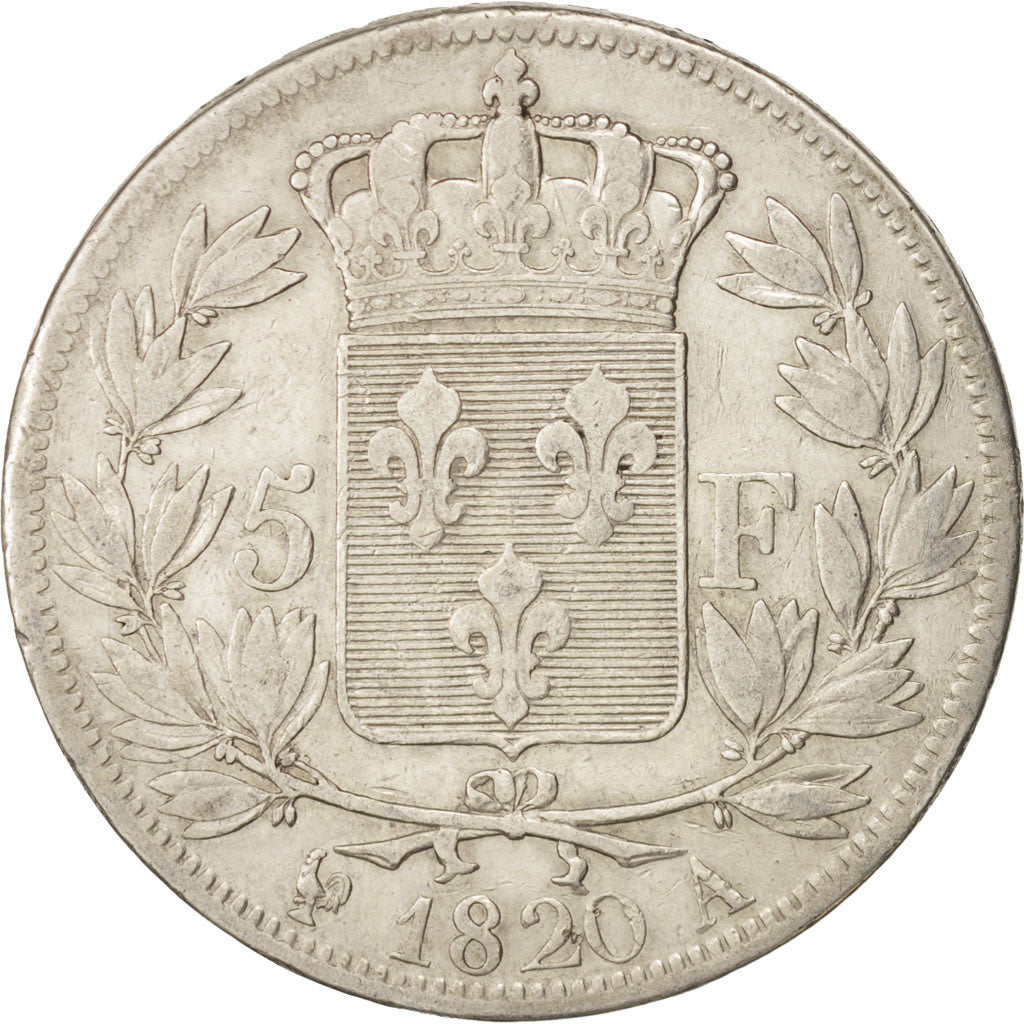 France, Louis XVIII, 5 Francs, 1820, Paris, VF(30-35), Silver, KM 711.1