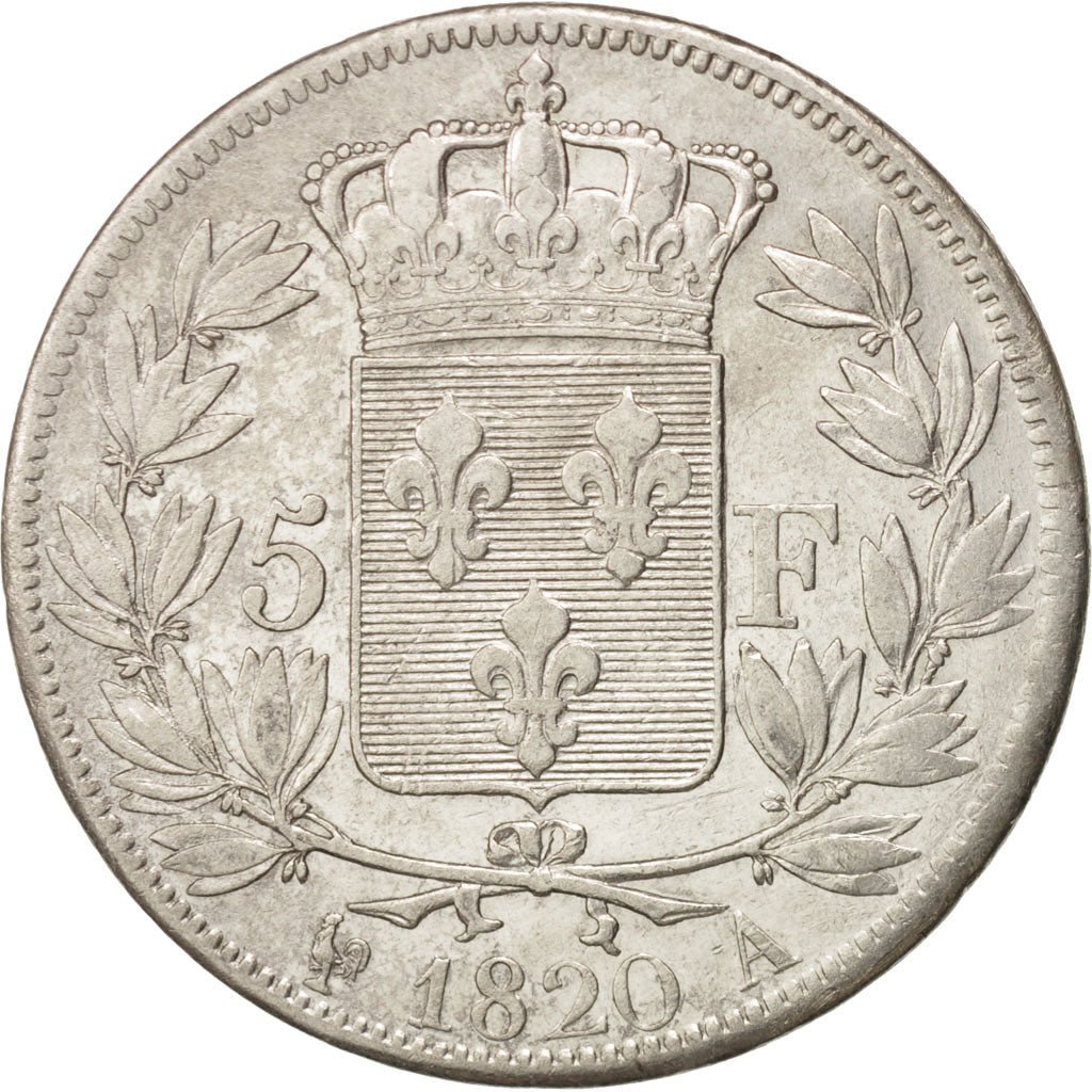 France, Louis XVIII, 5 Francs, 1820, Paris, EF(40-45), Silver,KM 711.1