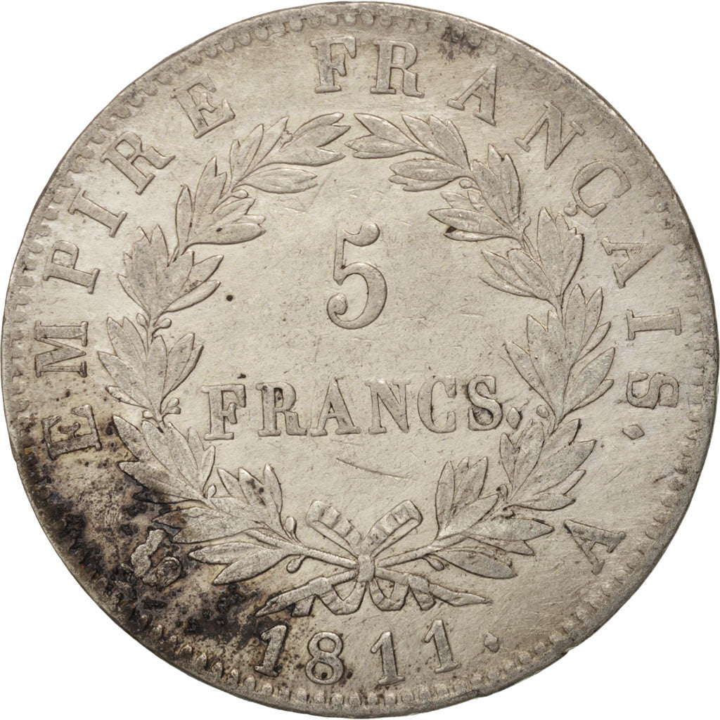 France, 5 Francs, 1811, Paris, VF(30-35), Silver, KM:694.1, Gadoury:584