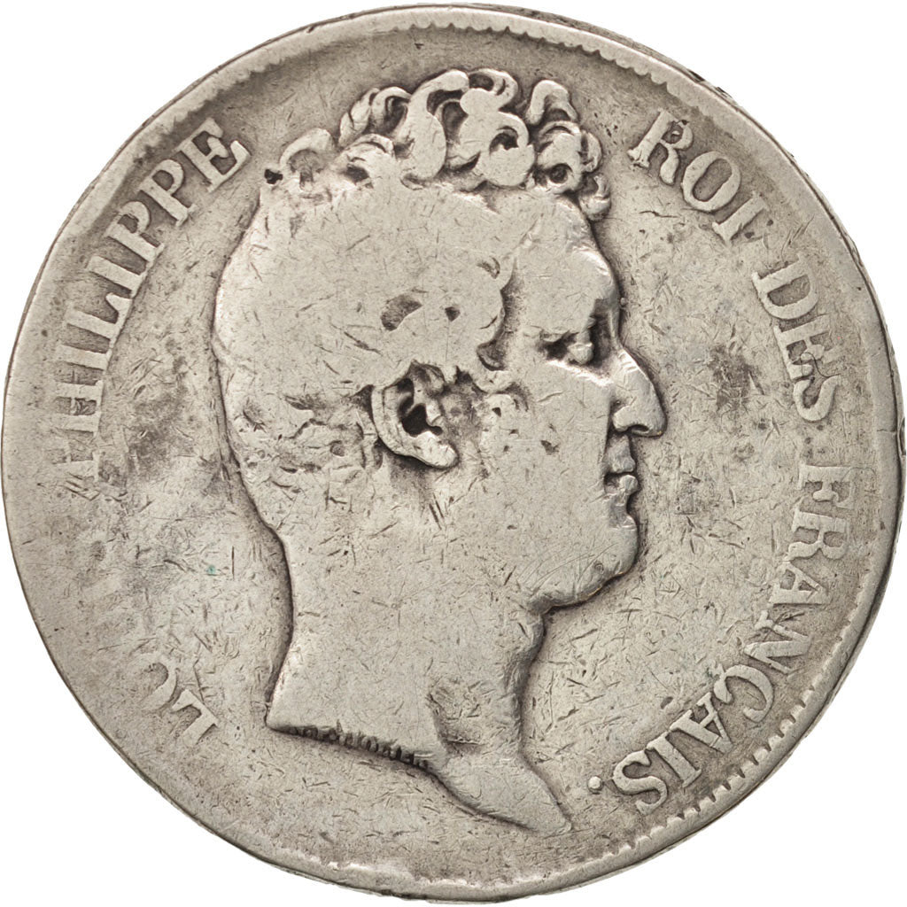 Moneda, Francia, Louis-Philippe, 5 Francs, 1830, Lyon, BC, Plata, KM:737.3