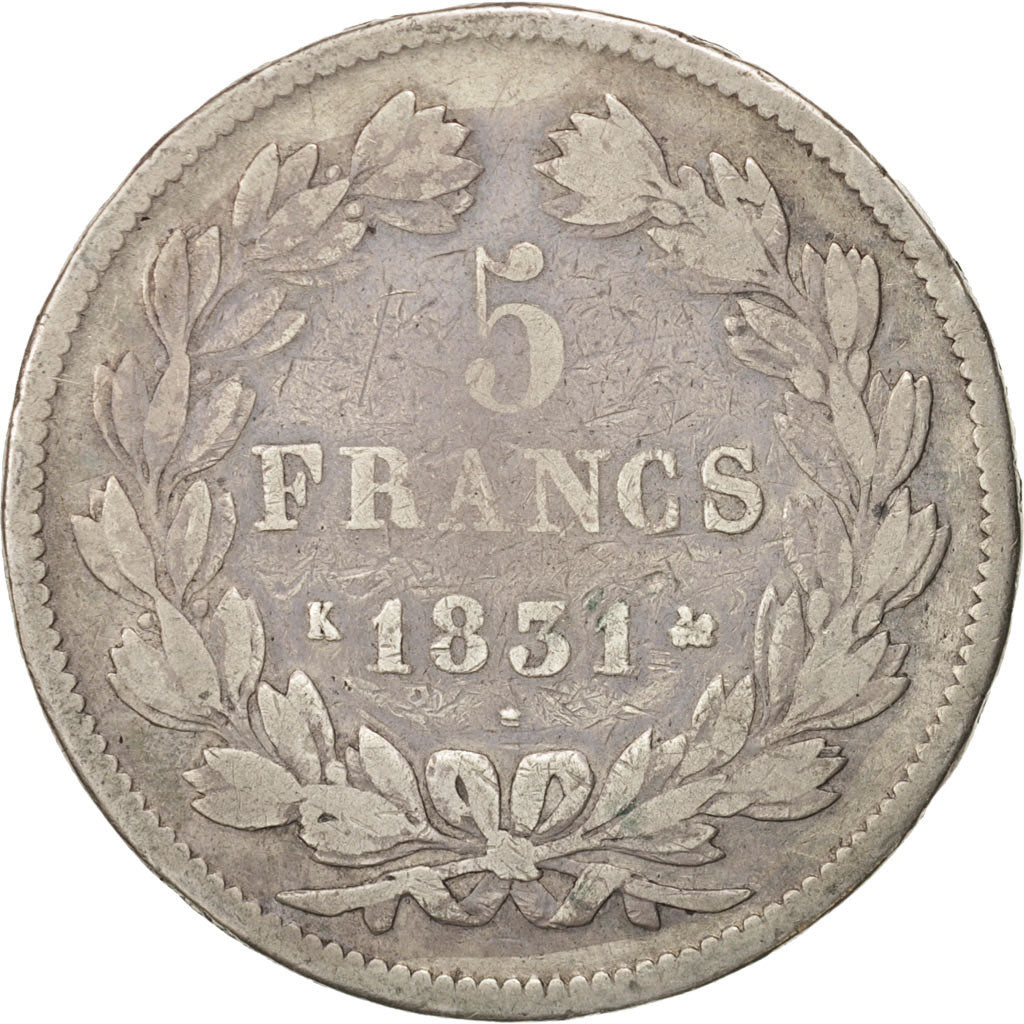 Moneta, Francia, Louis-Philippe, 5 Francs, 1831, Bordeaux, MB, Argento