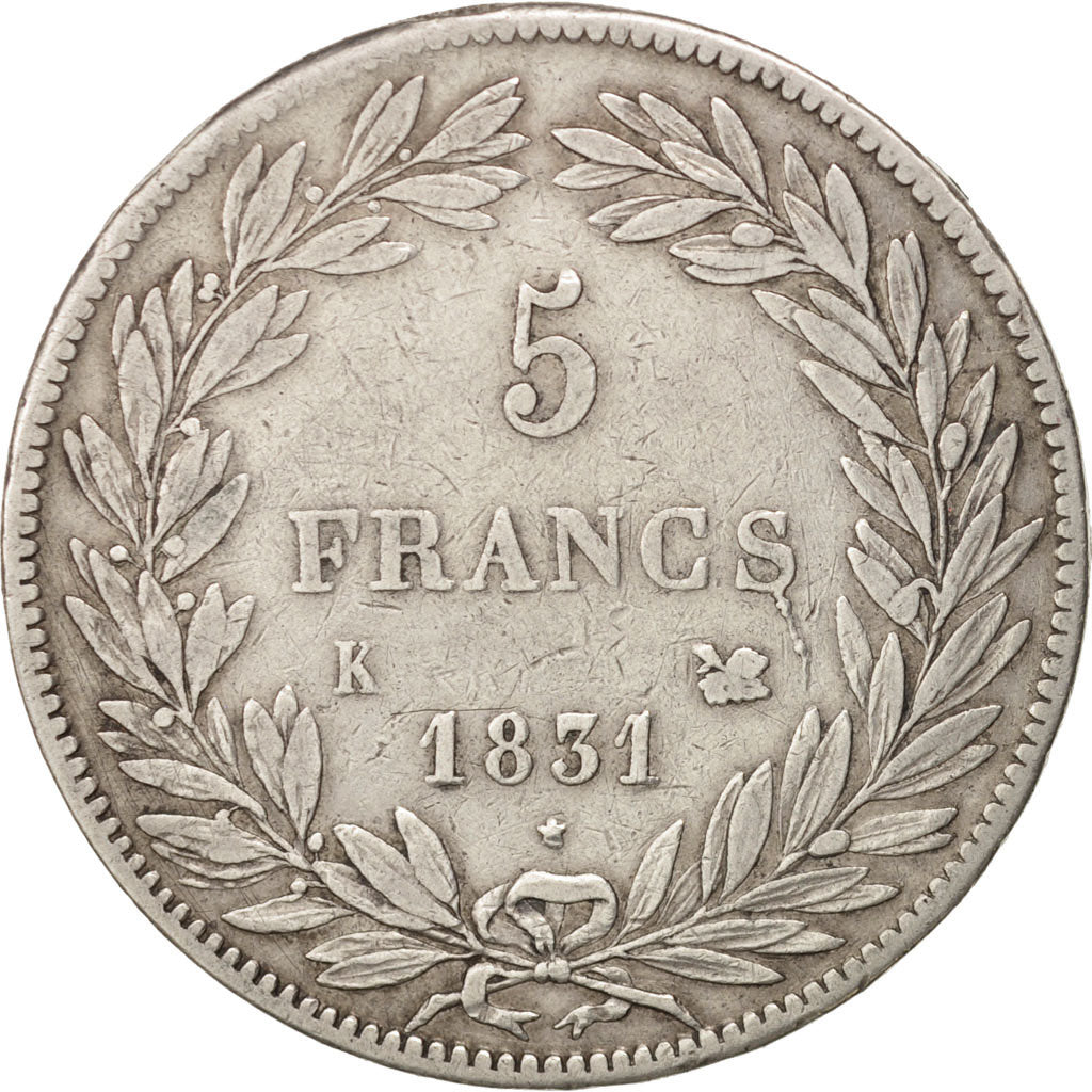 Moneda, Francia, Louis-Philippe, 5 Francs, 1831, Bordeaux, BC+, Plata, KM:735.7