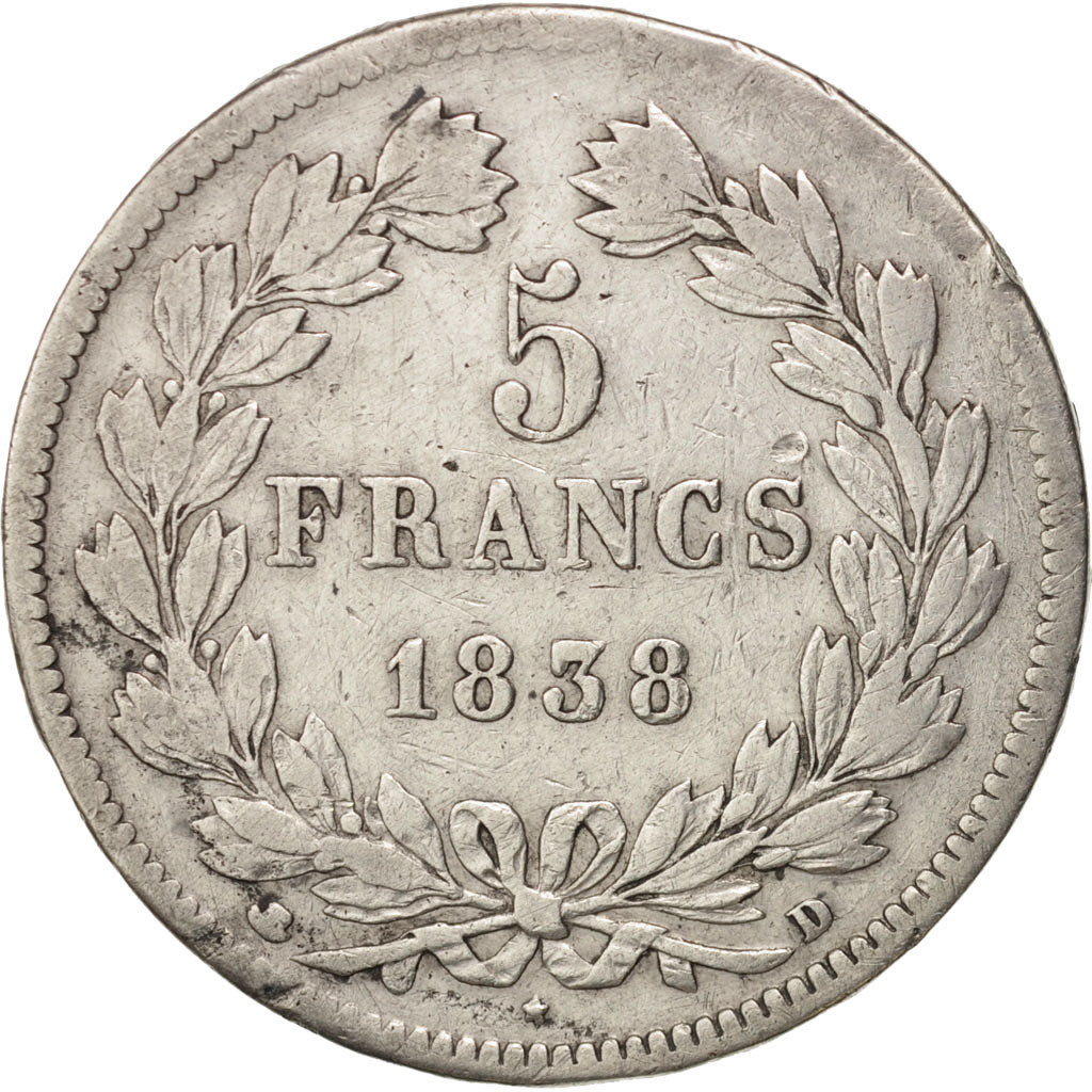 Münze, Frankreich, Louis-Philippe, 5 Francs, 1838, Lyon, S+, Silber, KM:749.4