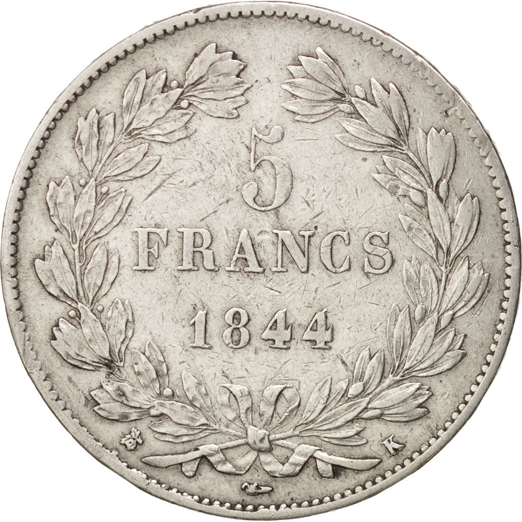 Coin, France, Louis-Philippe, 5 Francs, 1844, Bordeaux, VF(30-35), Silver