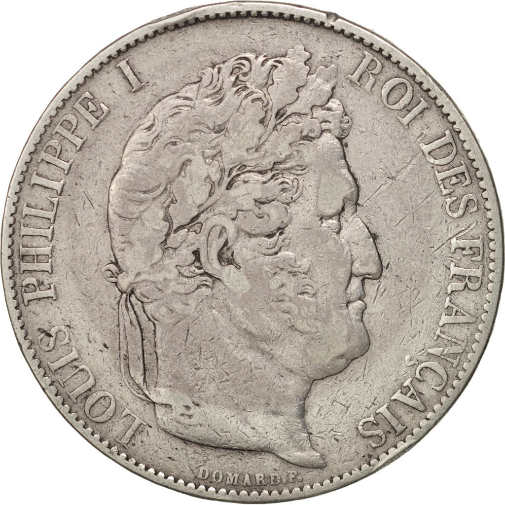 Francia, Louis-Philippe, 5 Francs, 1845, Bordeaux, MB+, Argento, KM:749.7