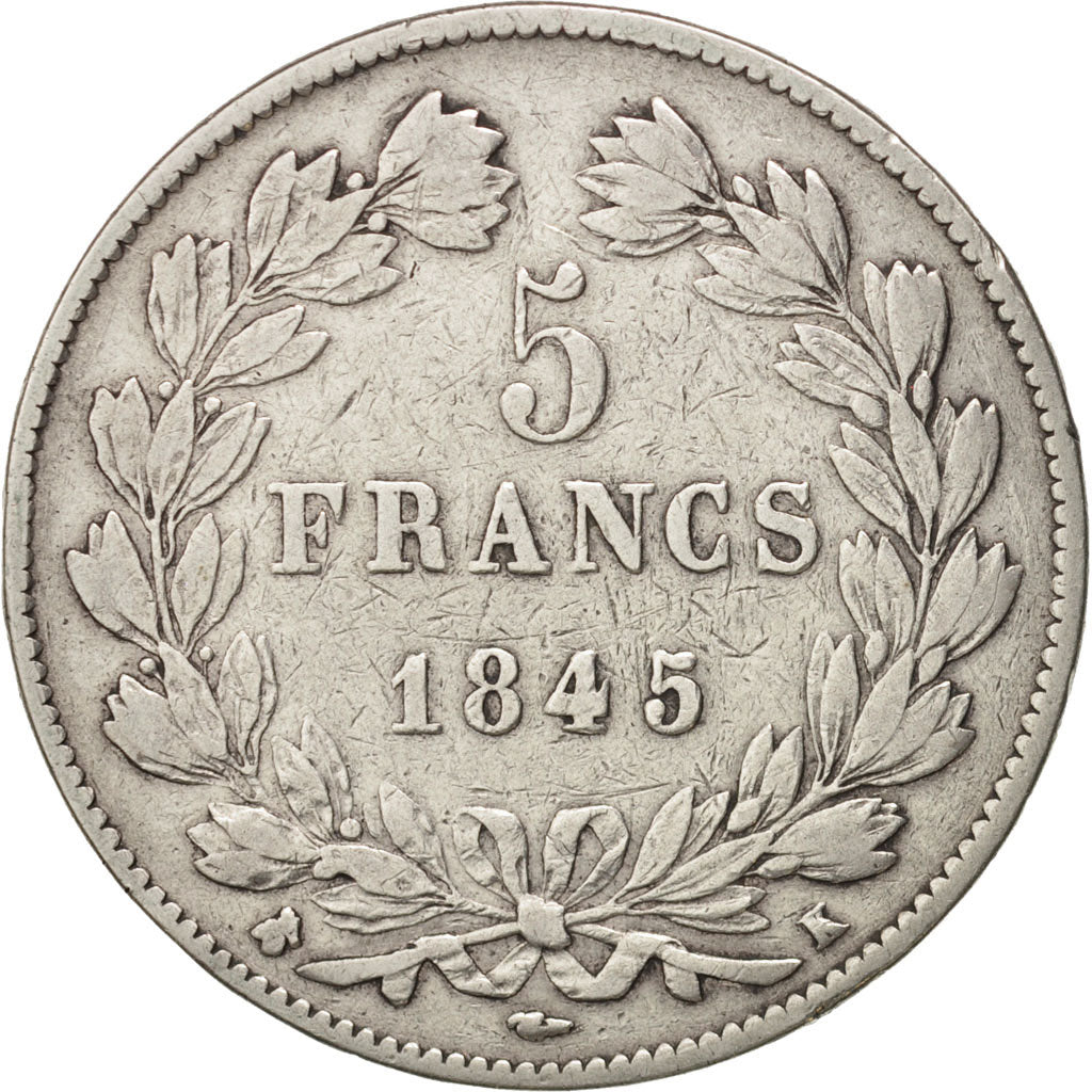 Francia, Louis-Philippe, 5 Francs, 1845, Bordeaux, MB+, Argento, KM:749.7