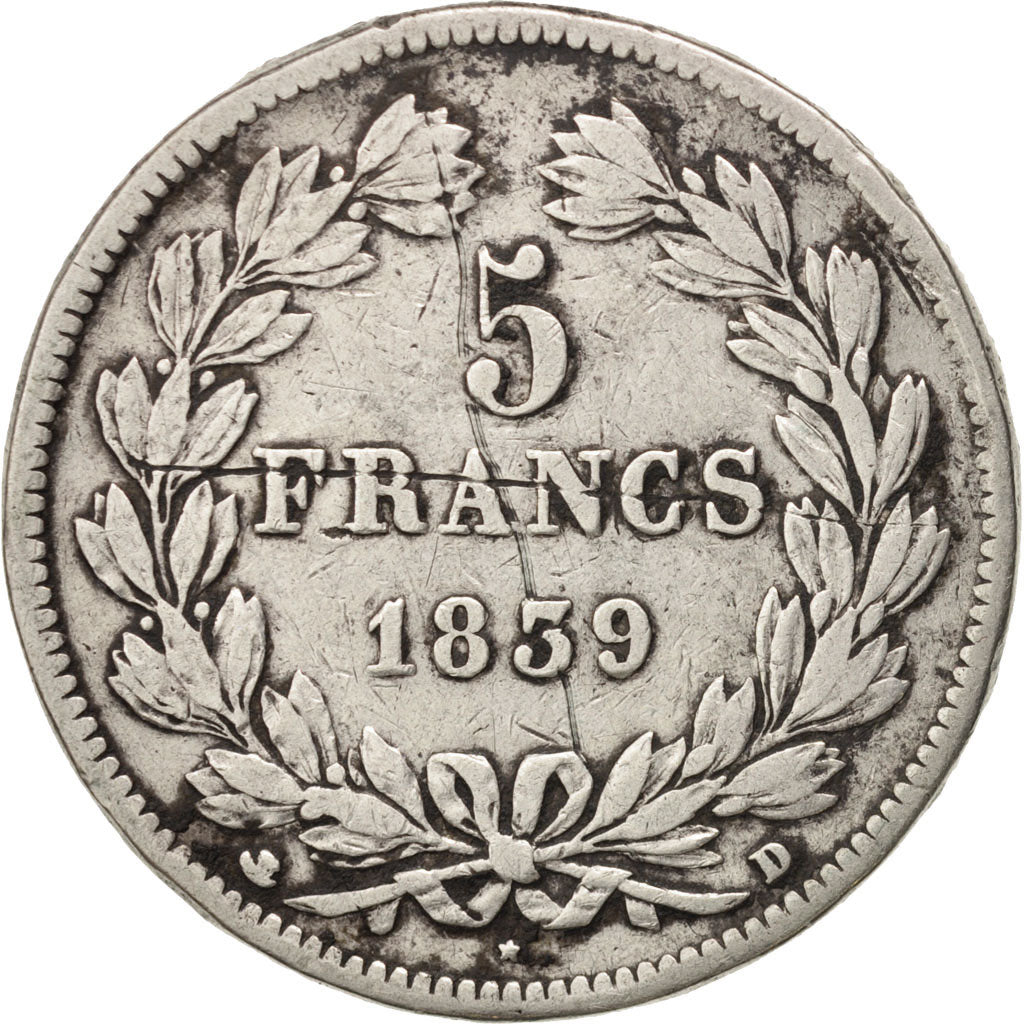 Münze, Frankreich, Louis-Philippe, 5 Francs, 1839, Lyon, S+, Silber, KM:749.4