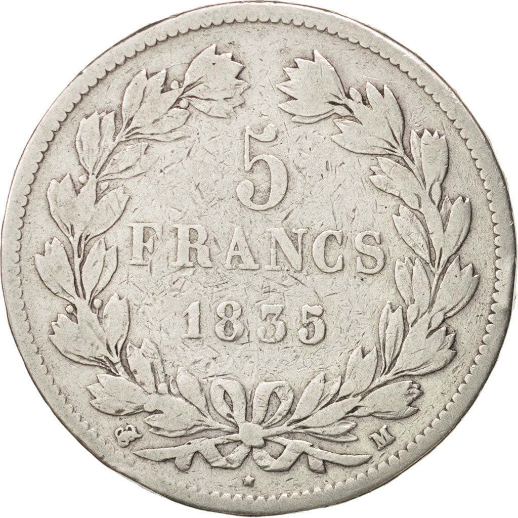 Moneta, Francia, Louis-Philippe, 5 Francs, 1835, Toulouse, MB, Argento