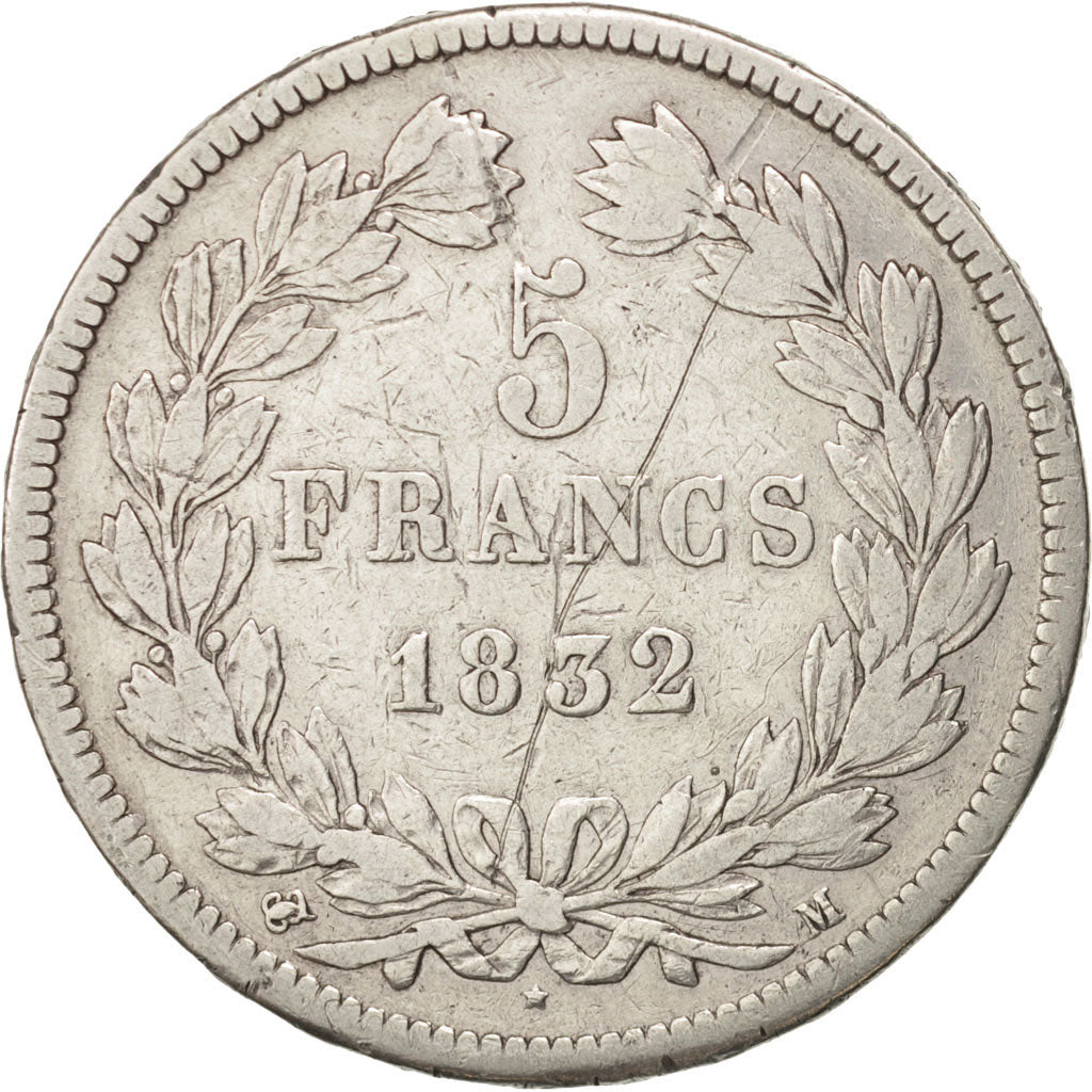 Moneta, Francia, Louis-Philippe, 5 Francs, 1832, Toulouse, MB+, Argento