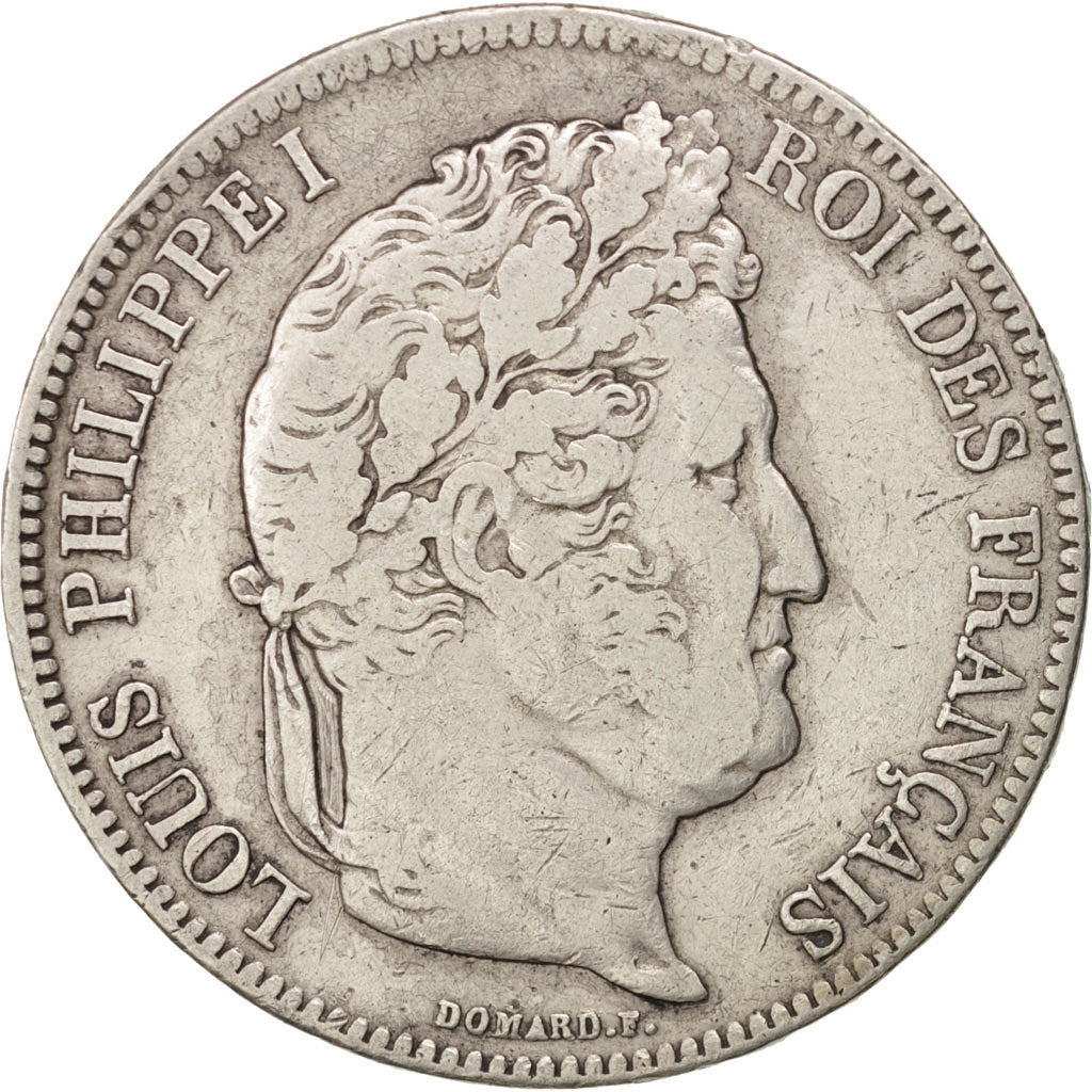 Moneda, Francia, Louis-Philippe, 5 Francs, 1833, Perpignan, BC+, Plata