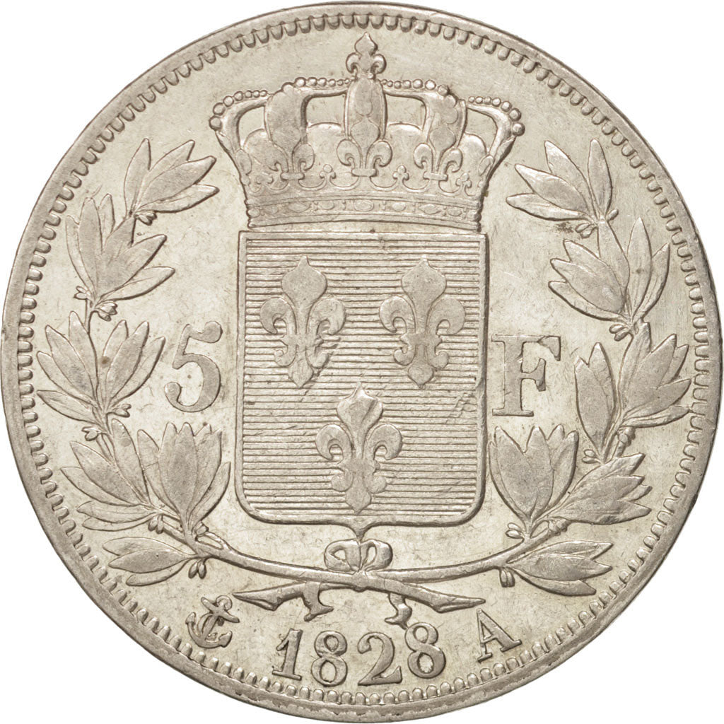 Coin, France, Charles X, 5 Francs, 1828, Paris, EF(40-45), Silver, KM:728.1