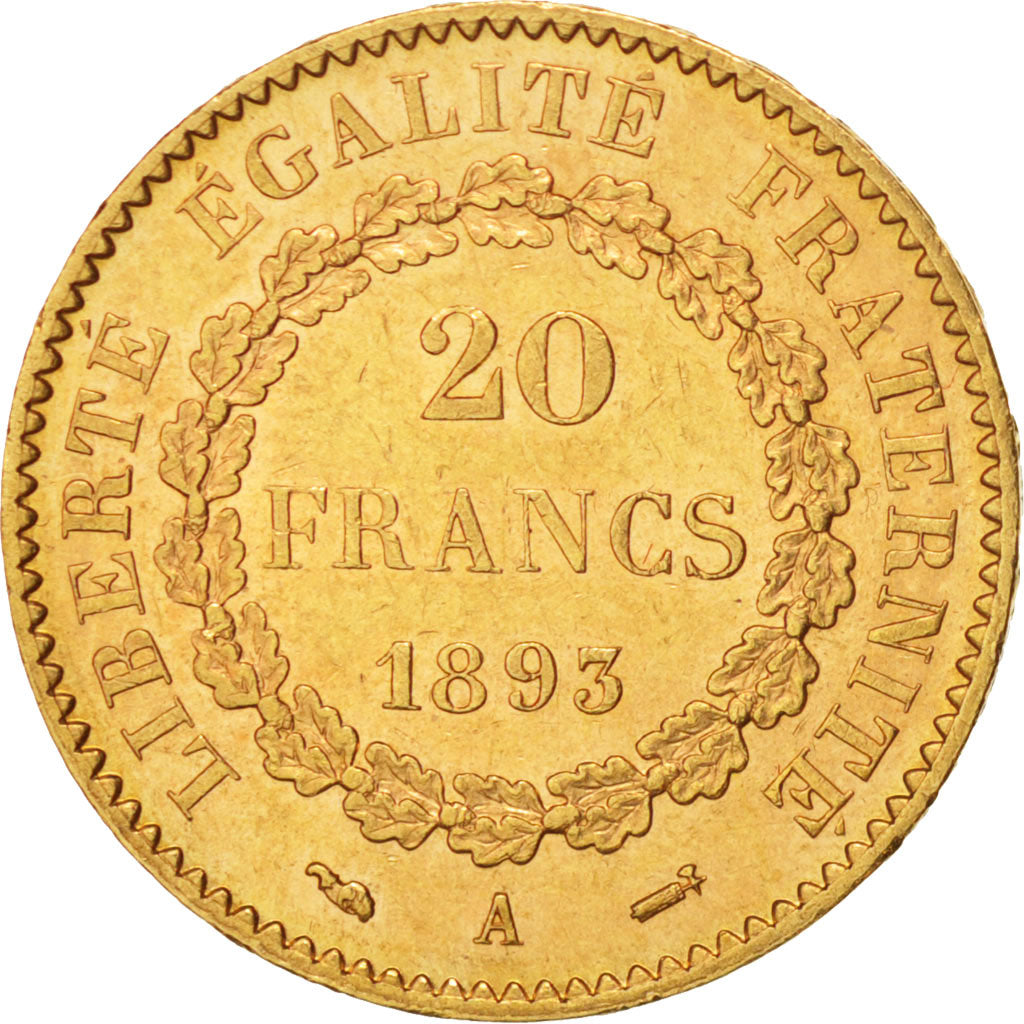 France, Génie, 20 Francs, 1893, Paris, SUP, Or, KM:825, Gadoury:1063