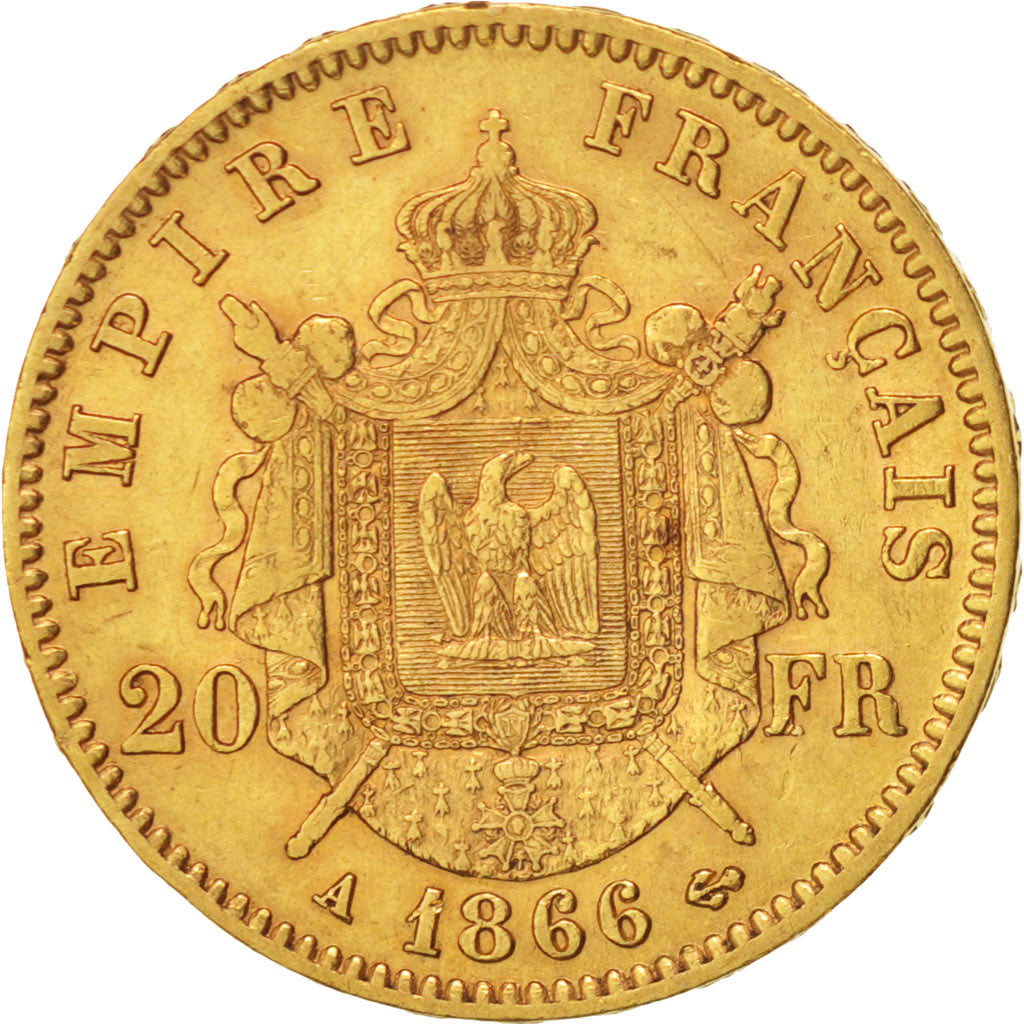 Francia, 20 Francs, 1866, Paris, MBC+, Oro, KM:801.1, Gadoury:1062