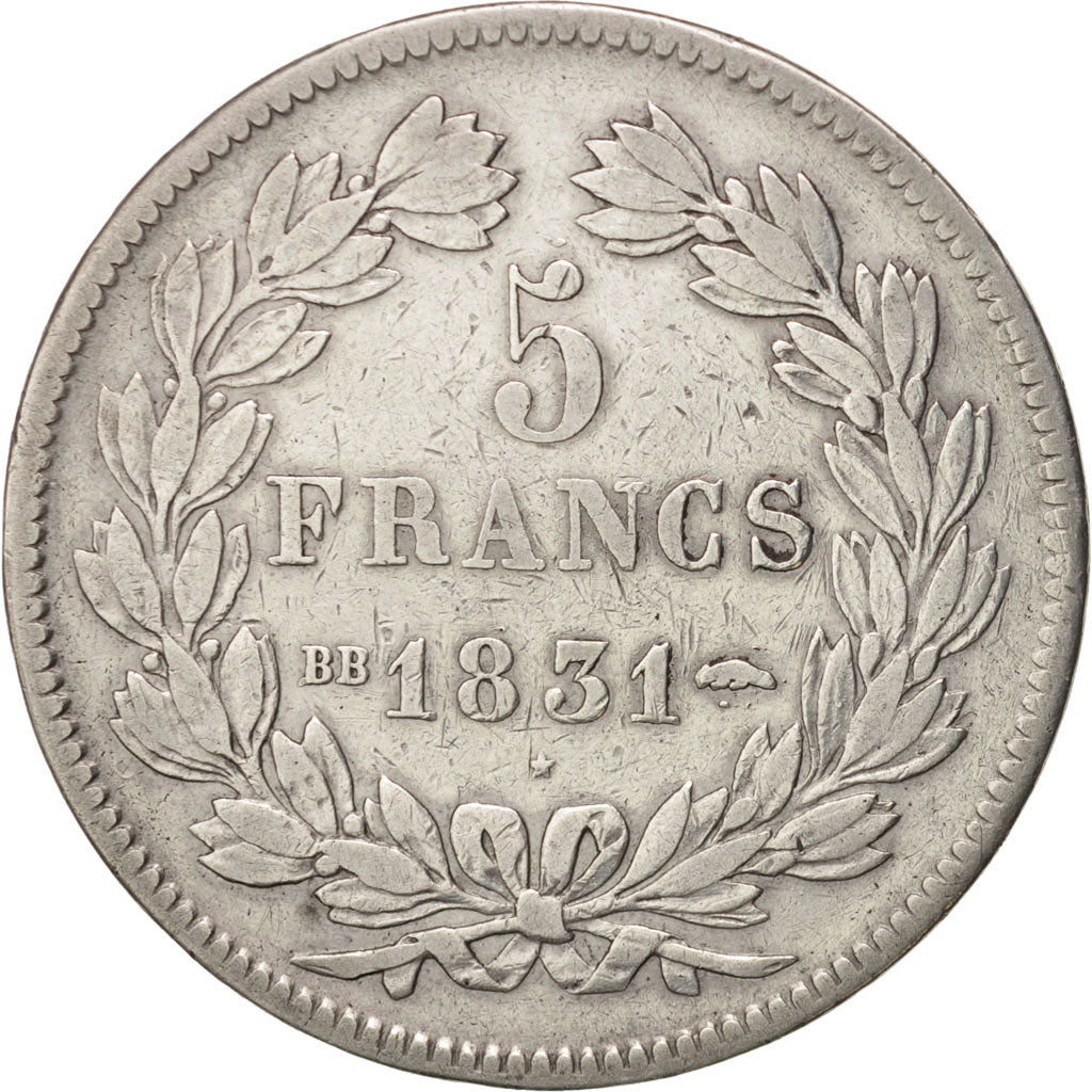 Moneta, Francja, Louis-Philippe, 5 Francs, 1831, Strasbourg, VF(30-35), Srebro