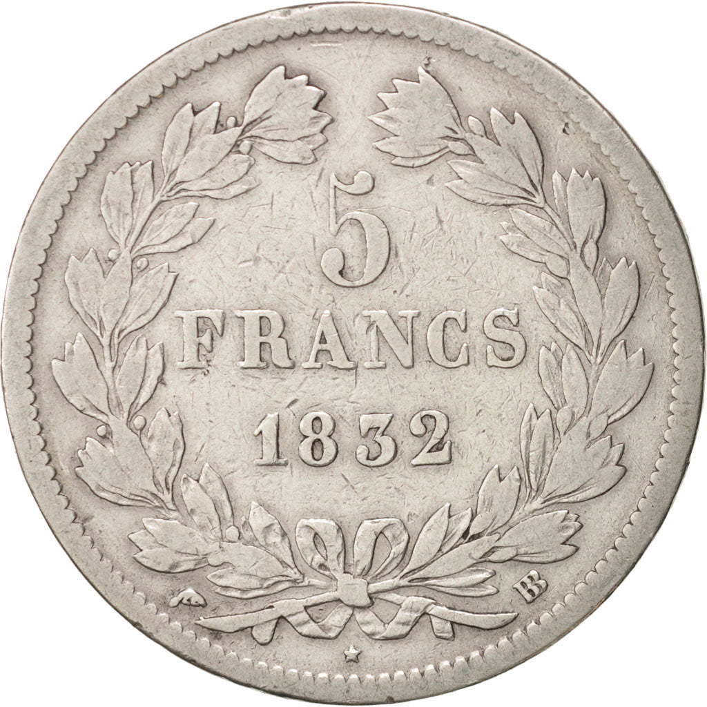 France, Louis-Philippe, 5 Francs, 1832,Strasbourg,TB,KM:749.3,Gad 678