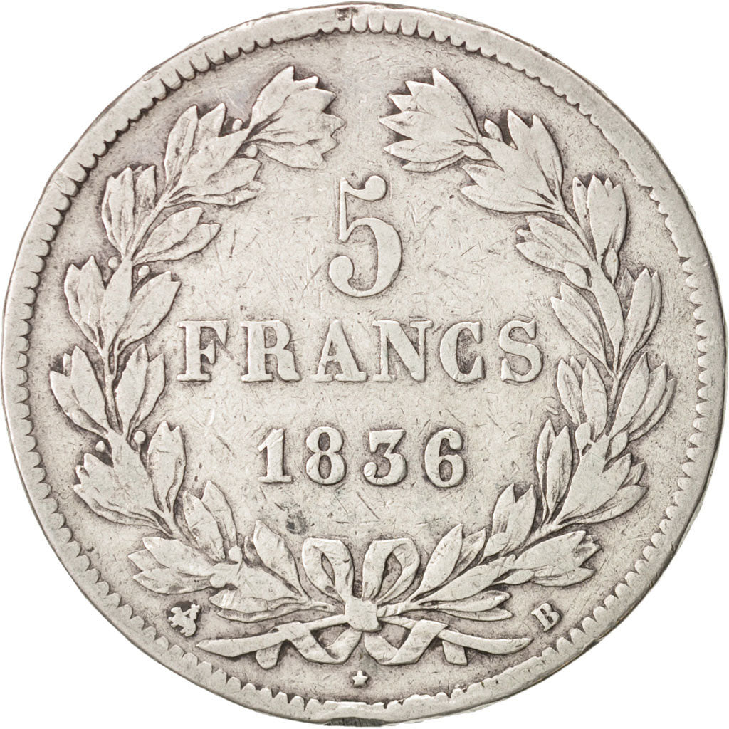 Munten, Frankrijk, Louis-Philippe, 5 Francs, 1836, Rouen, FR+, Zilver, KM:749.2