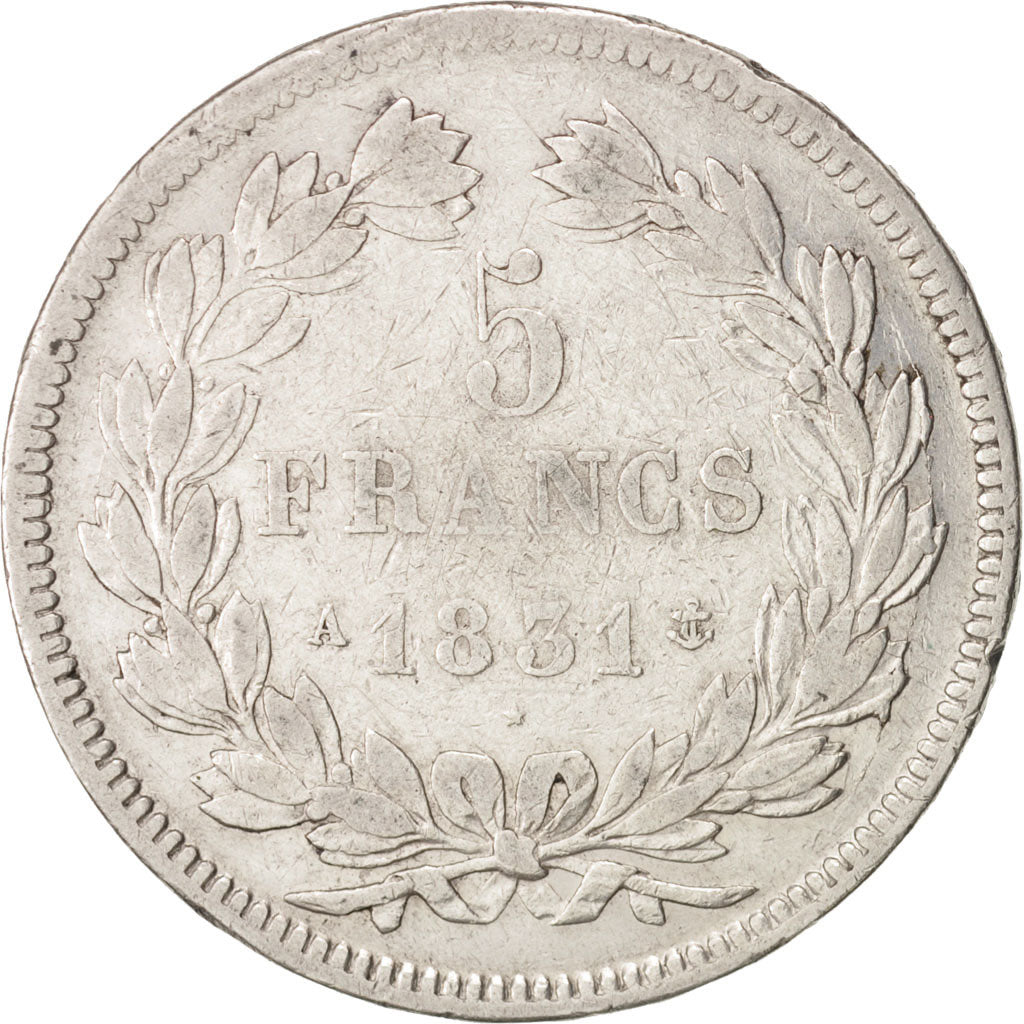 Münze, Frankreich, Louis-Philippe, 5 Francs, 1831, Paris, S+, Silber, KM:745.1