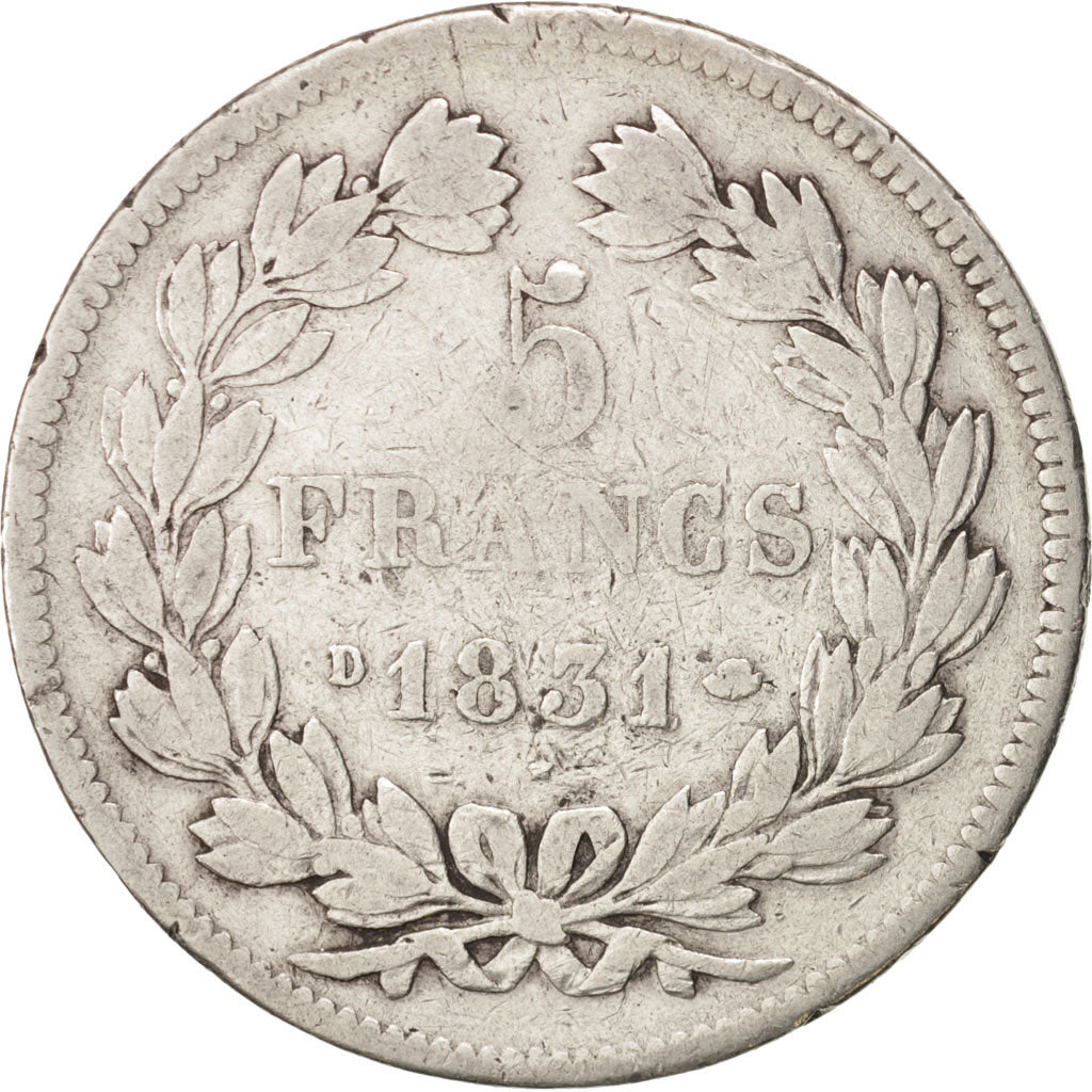 Moneta, Francia, Louis-Philippe, 5 Francs, 1831, Lyon, MB, Argento, KM:744.2