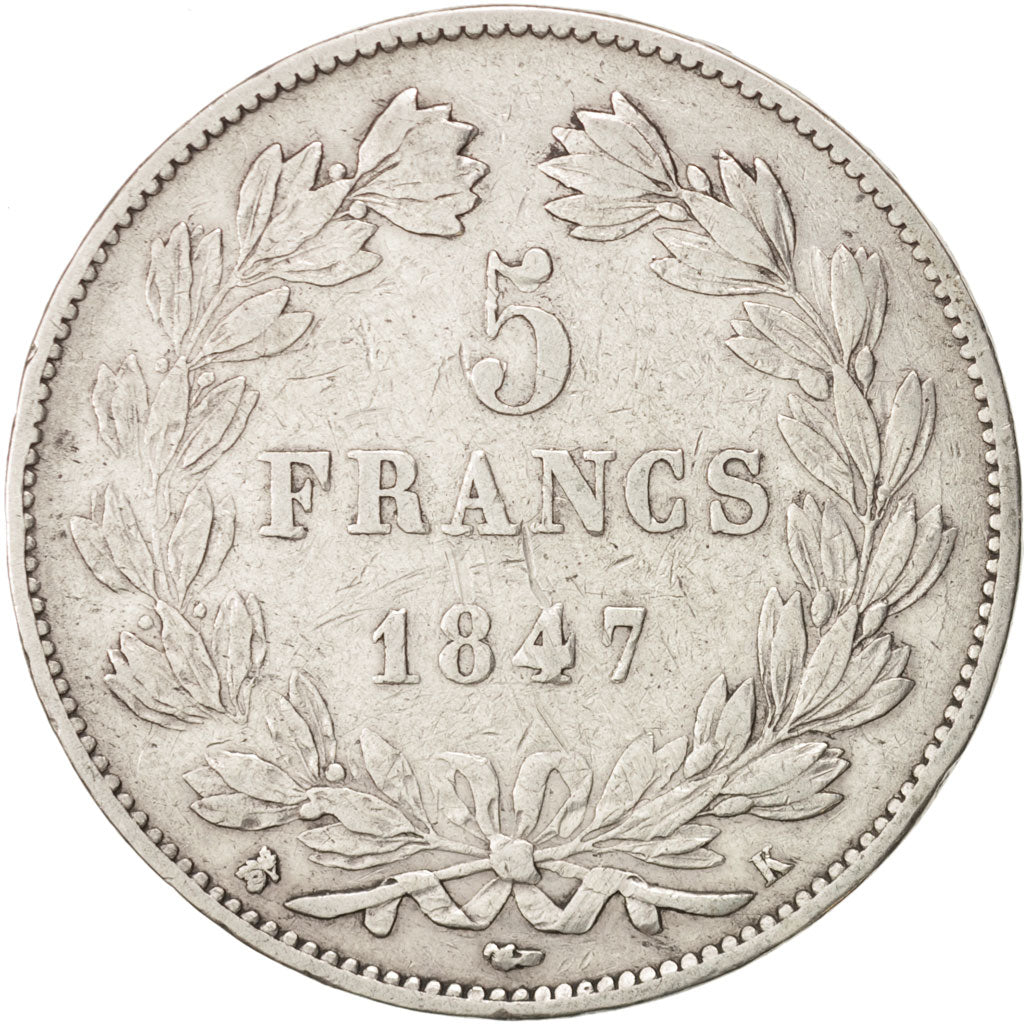 Monnaie, France, Louis-Philippe, 5 Francs, 1847, Bordeaux, TB+, Argent