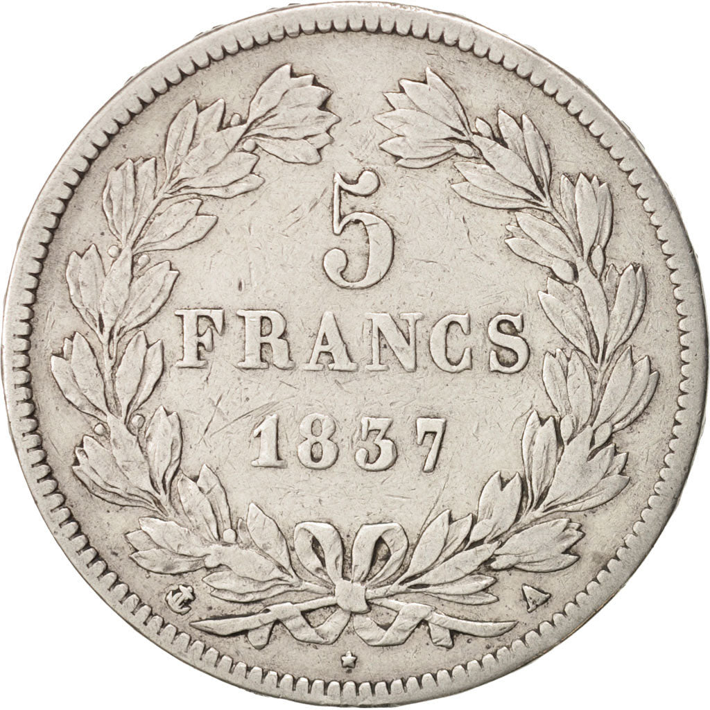 France, Louis-Philippe, 5 Francs, 1837, Paris, VF(20-25), Silver, KM:749.1
