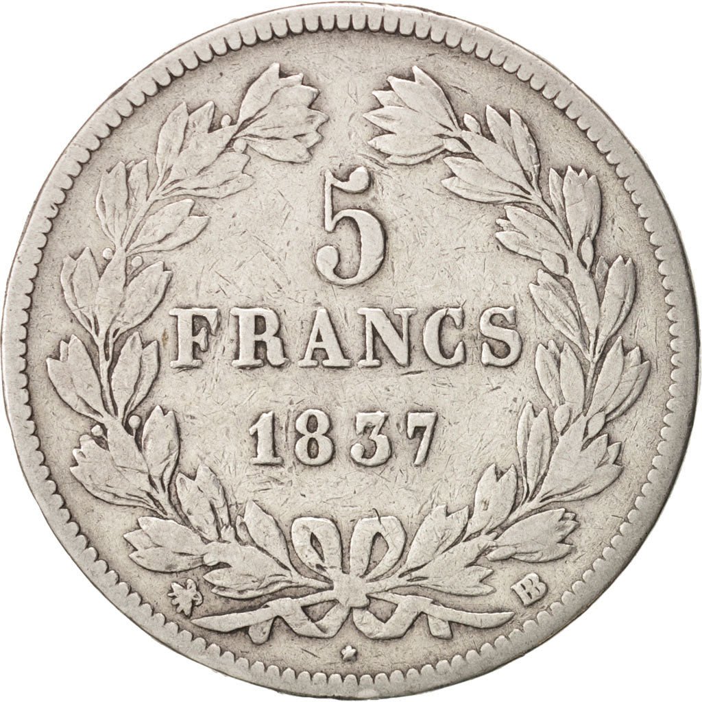 Monnaie, France, Louis-Philippe, 5 Francs, 1837, Strasbourg, TB, Argent