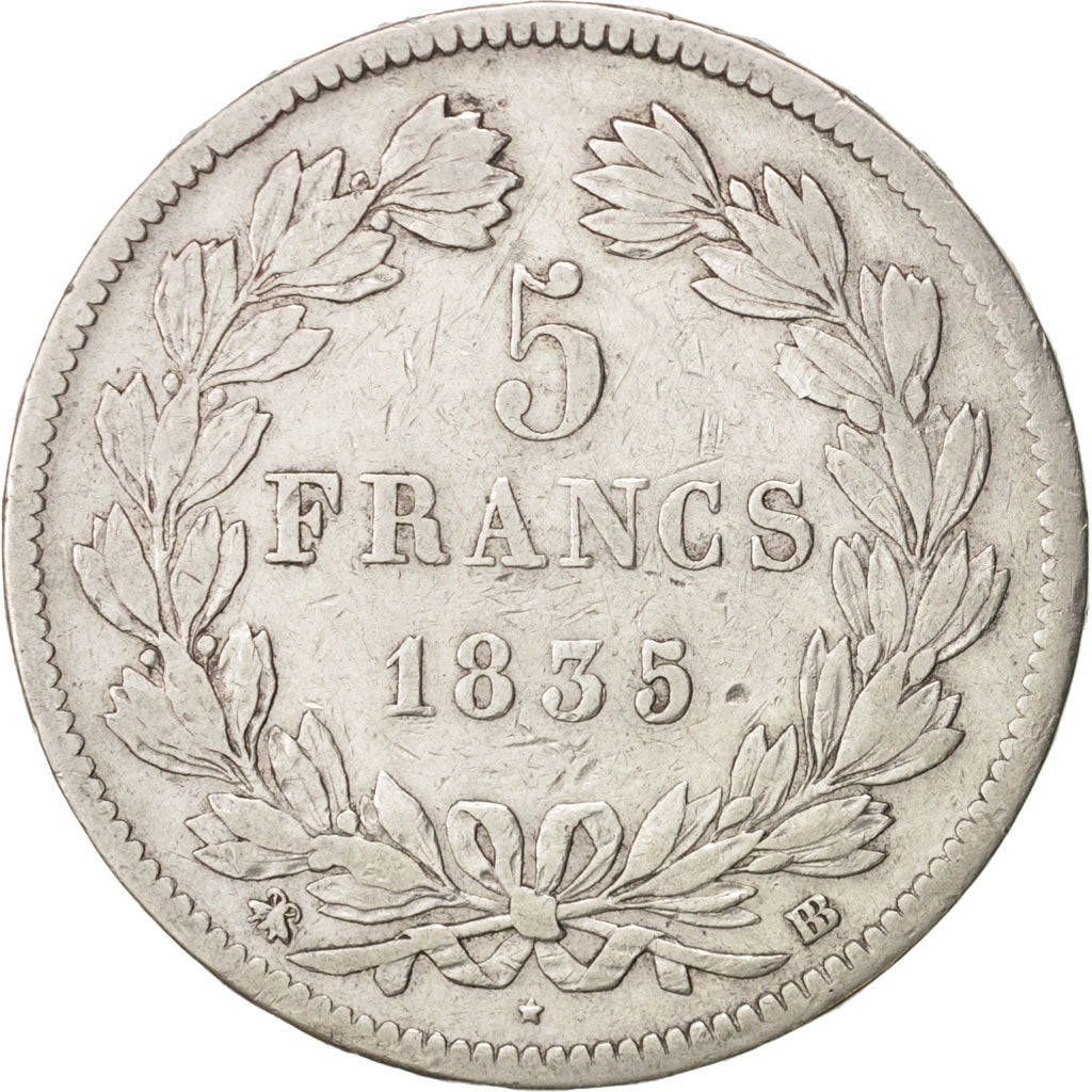 Frankreich, Louis-Philippe, 5 Francs, 1835, Strasbourg, S, Silber, KM:749.3