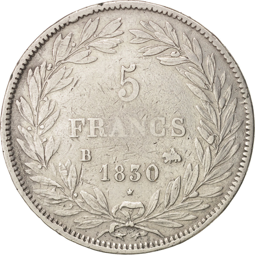 France, Louis-Philippe, 5 Francs, 1830, Rouen, VF(30-35), Silver, KM:735.2