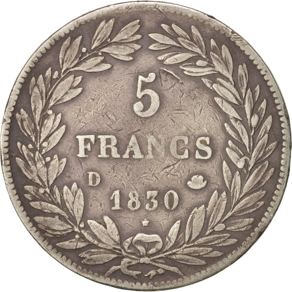 Coin, France, Louis-Philippe, 5 Francs, 1830, Lyon, VF(20-25), Silver, KM:735.4