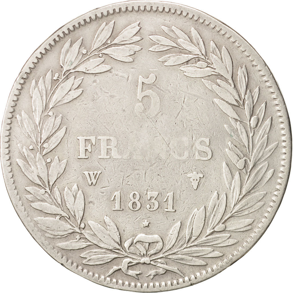 Moneda, Francia, Louis-Philippe, 5 Francs, 1831, Lille, BC, Plata, KM:735.13